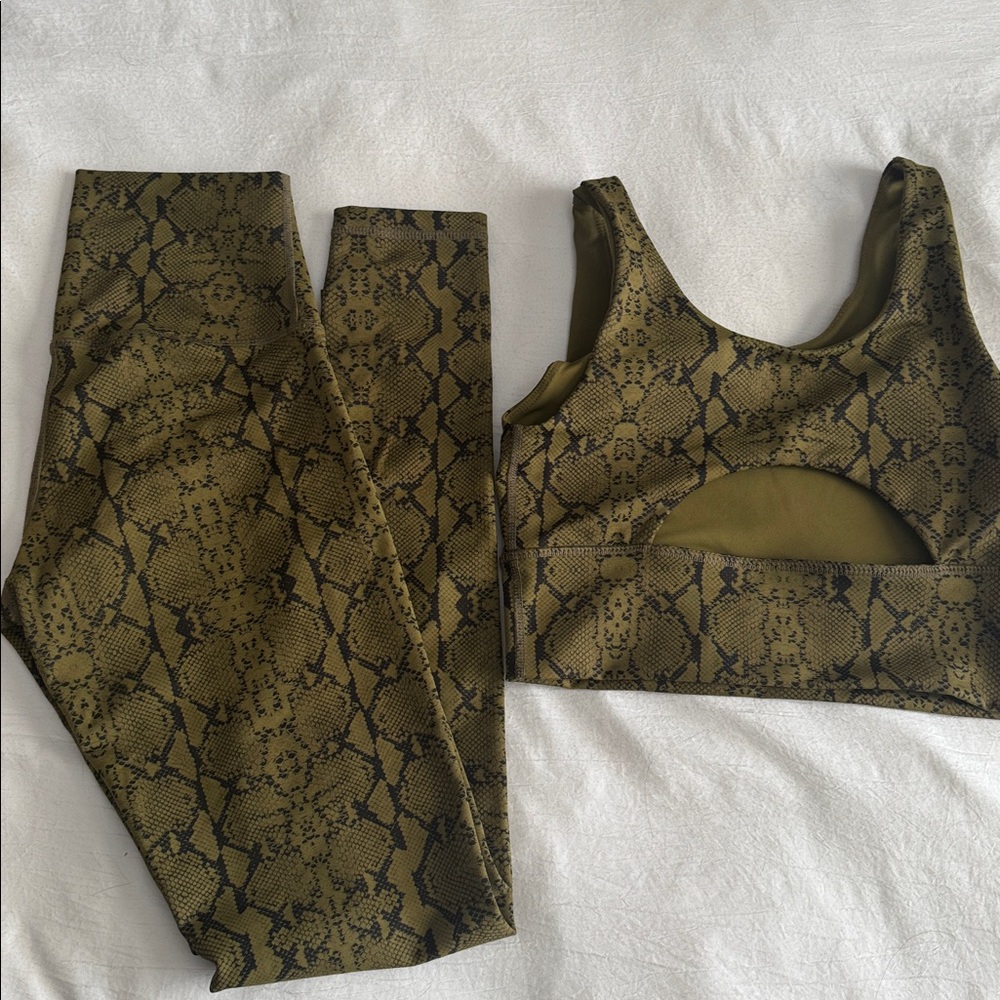 DYI Olive Green Snake Print Leggings & Sports Bra Set